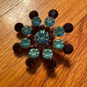 Beautiful turquois and purple rhinestone brooch